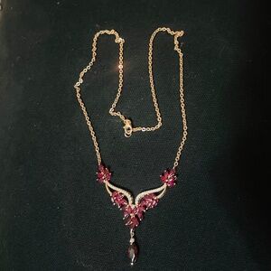 New Rose Gold, Ruby, and Crystal Fashion Necklace